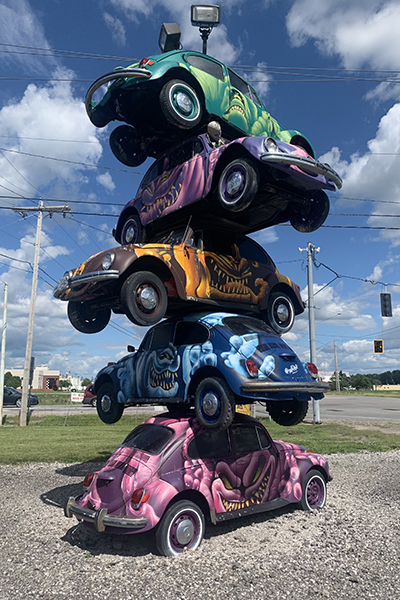 Tower of Volkswagen Bettle Cars in Defiance, Ohio