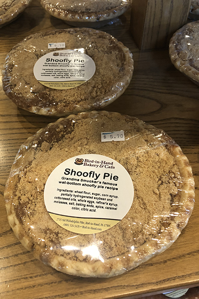 the legendary shoofly pie of Bird-in-Hand, Pennsylvania