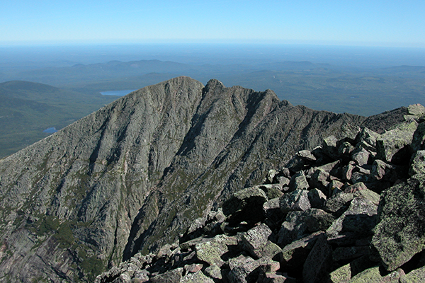 view of the Knife Edge & Pamola Peak from Katahdin/Baxter Peak