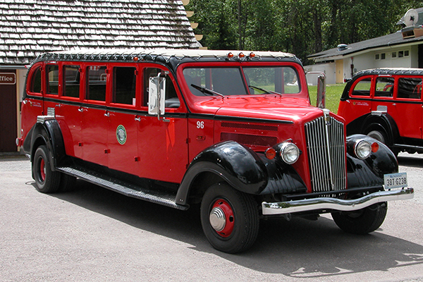 red Ford truck, Glacier National Park