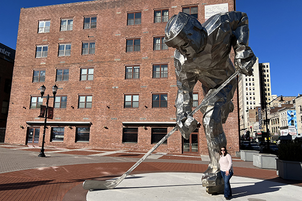 Giant Steel Hockey Player in Newark, New Jersey