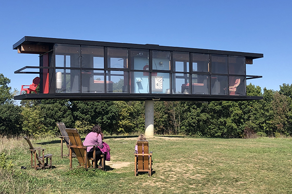 house on a pole at Art Omi in Ghent, New York